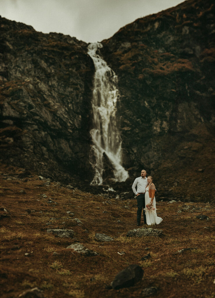 Waterfall elopement in Lyngen